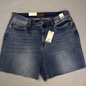 Judy Blue Shorts Womens 2XL Blue High Waist Denim Fray Hem JB15277MD Medium Wash
